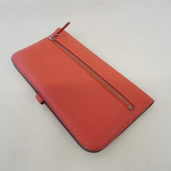 Auth Hermes Dogon Long D Engraved Rouge De Cool Taurillon Clemence Long Wallet - Picture 10 of 10